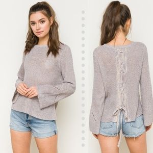 2 Smalls Left! FLIRTY LACE-UP BACK SWEATER